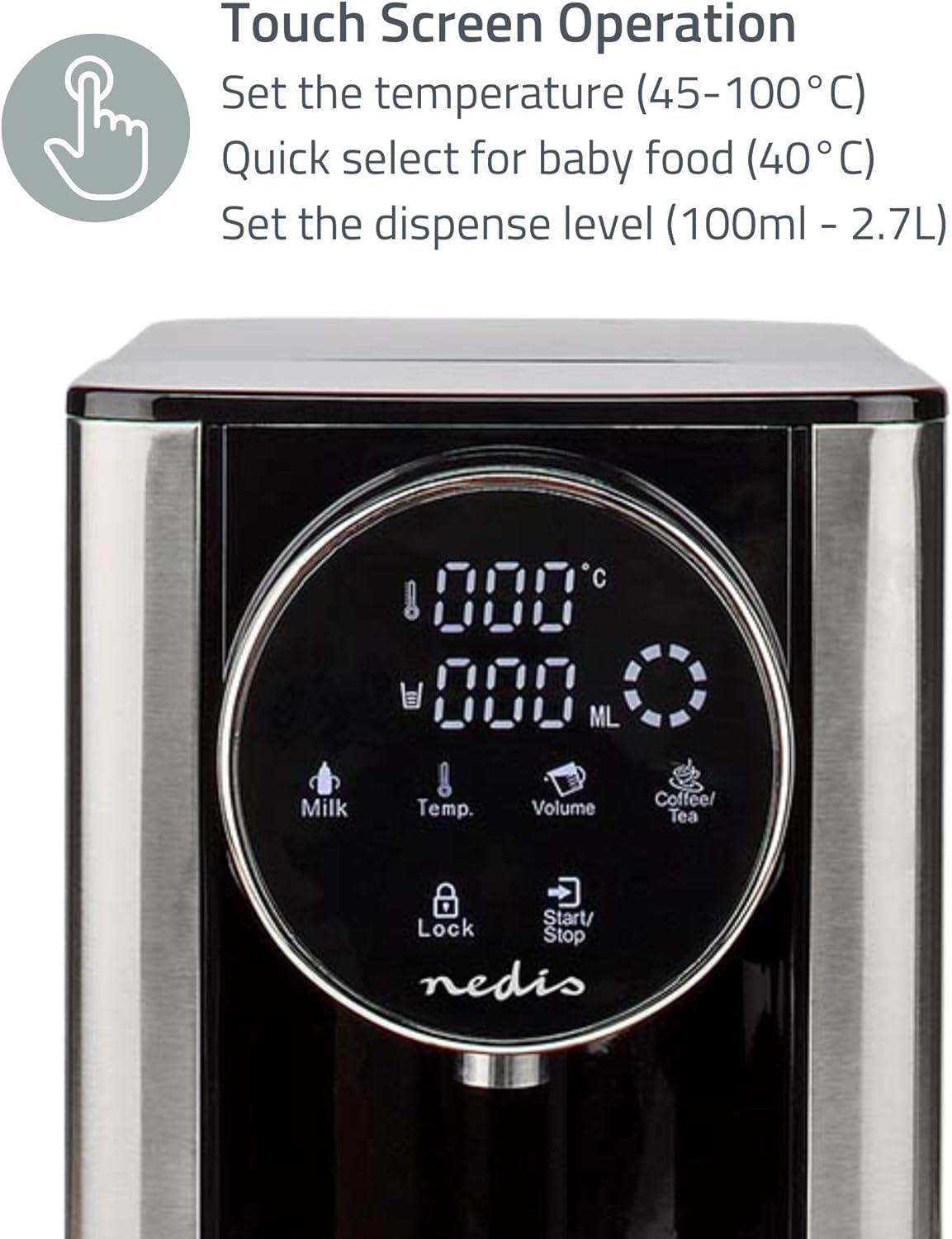 Nedis Instant Hot Water Dispenser, 2600W, 2.7L Tank with Fast Boil, Variable Dispense, Adjustable Temperature, Boil Dry & Overheat Protection with 4x Filters