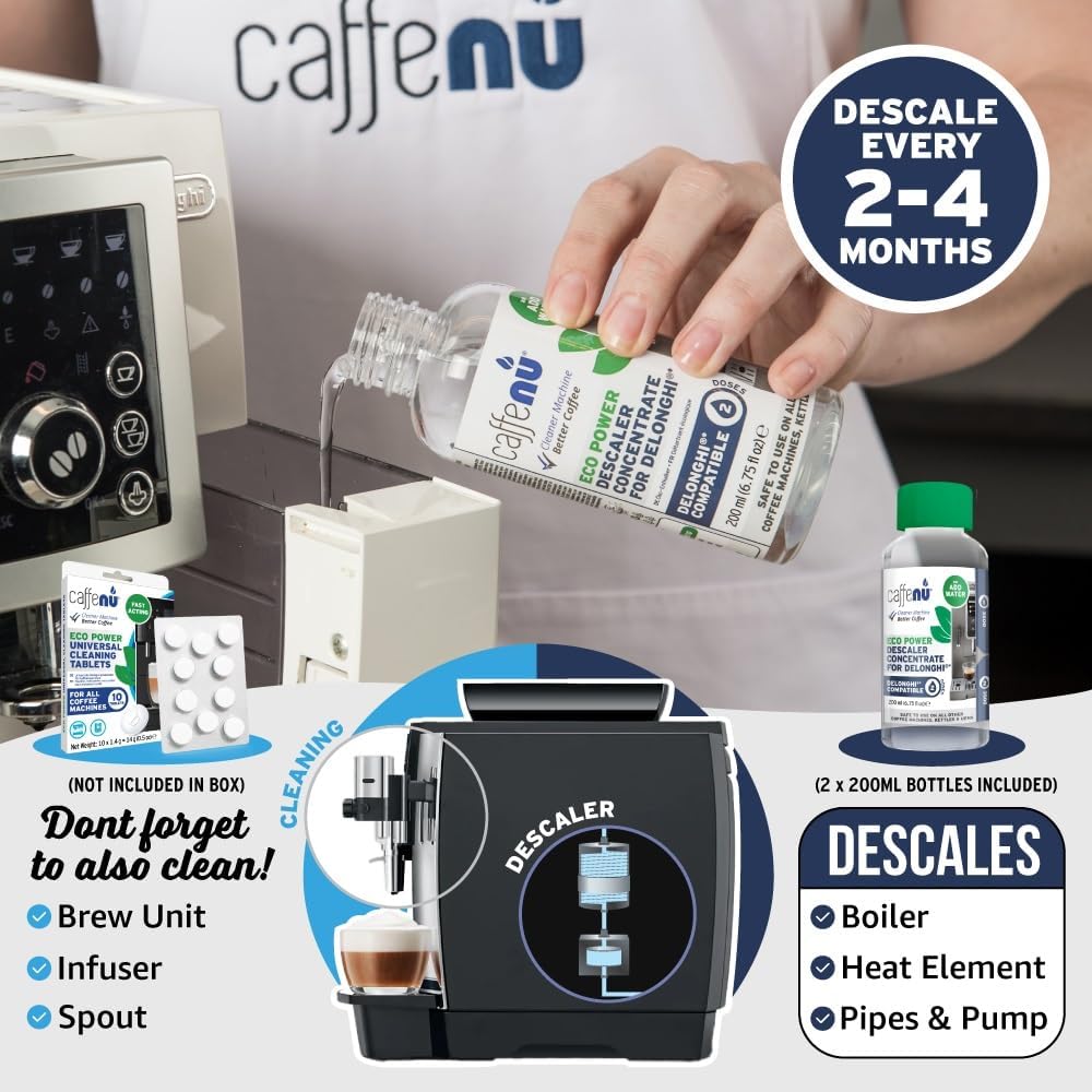 Delonghi Compatible Descaling Kit. 400ml Delonghi Descaler Solution. Removes Limescale and Provides Hotter Coffee. 2-4 Months Supply