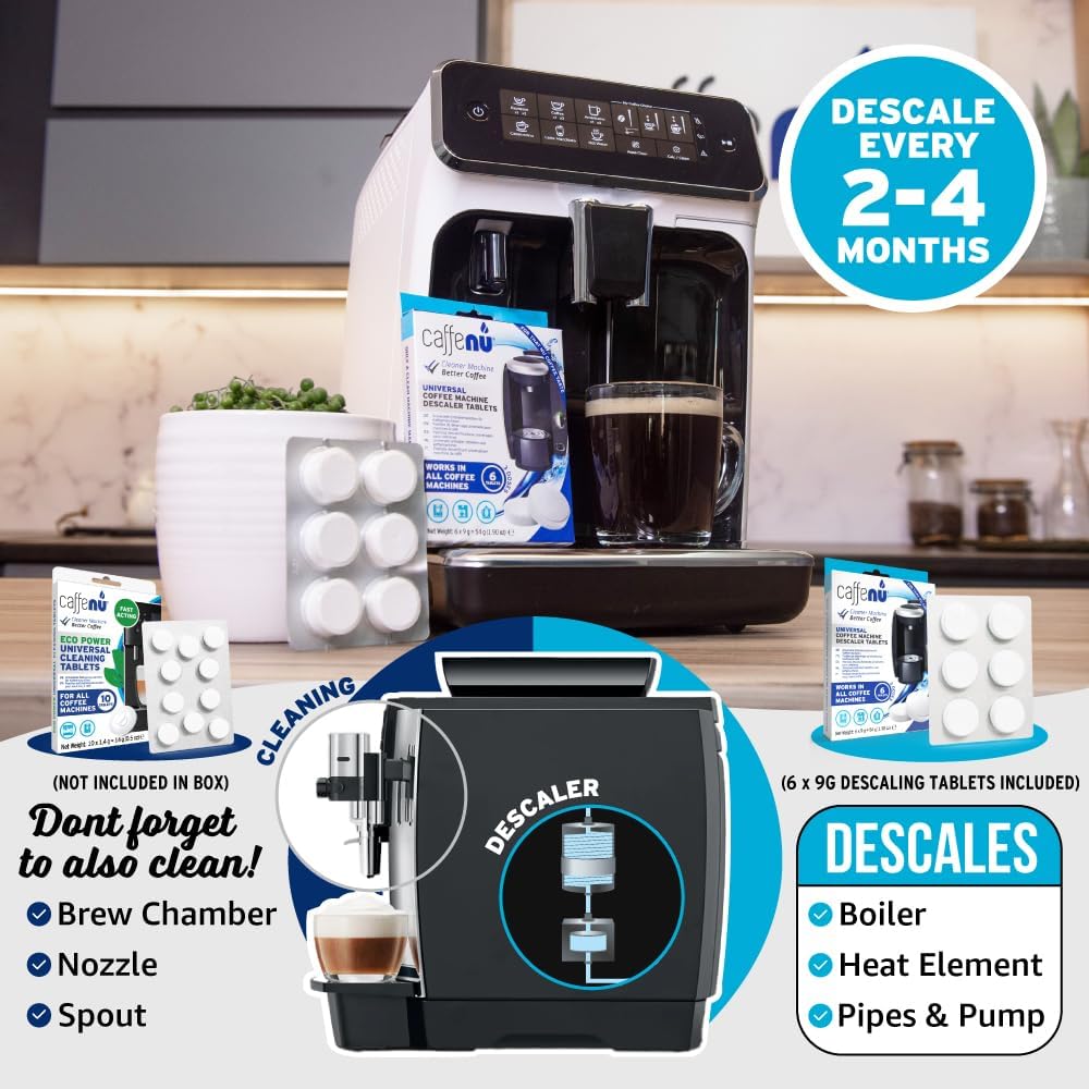 Caffenu Descaling Tablets Pack of 6 | Coffee Machine Descaler Tablets | Compatible with Nespresso, Delonghi, Lavazza, Breville, Keurig | Remove Limescale & Build-up | Complete the Barista Kit