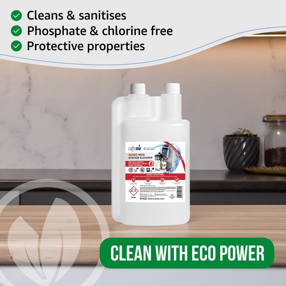 Milk Frother Cleaner. 1000ml Acidic Milk System Cleaner For Coffee Cleaning. Espresso Machine and Barista Accessories. Up to 32 Cleans.