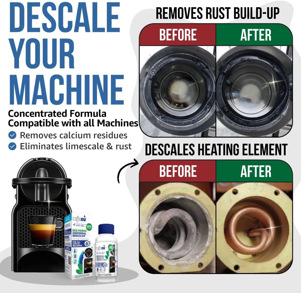 Universal Coffee Machine Descaler. 200ml Nespresso Compatible Descaler Kit. Dolce Gusto, Melitta, Gaggia Compatible. Removes Limescale and Provides Hotter Coffee. 2 Uses