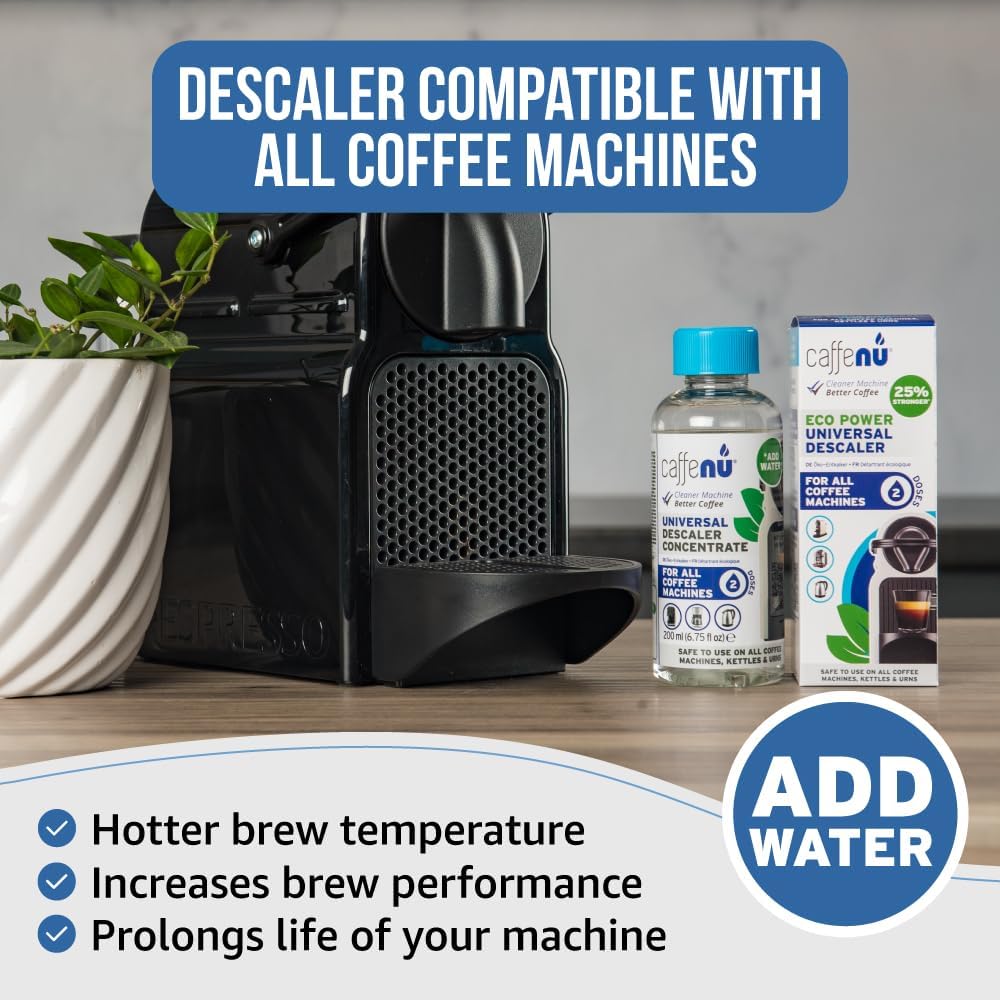 Universal Coffee Machine Descaler. 200ml Nespresso Compatible Descaler Kit. Dolce Gusto, Melitta, Gaggia Compatible. Removes Limescale and Provides Hotter Coffee. 2 Uses