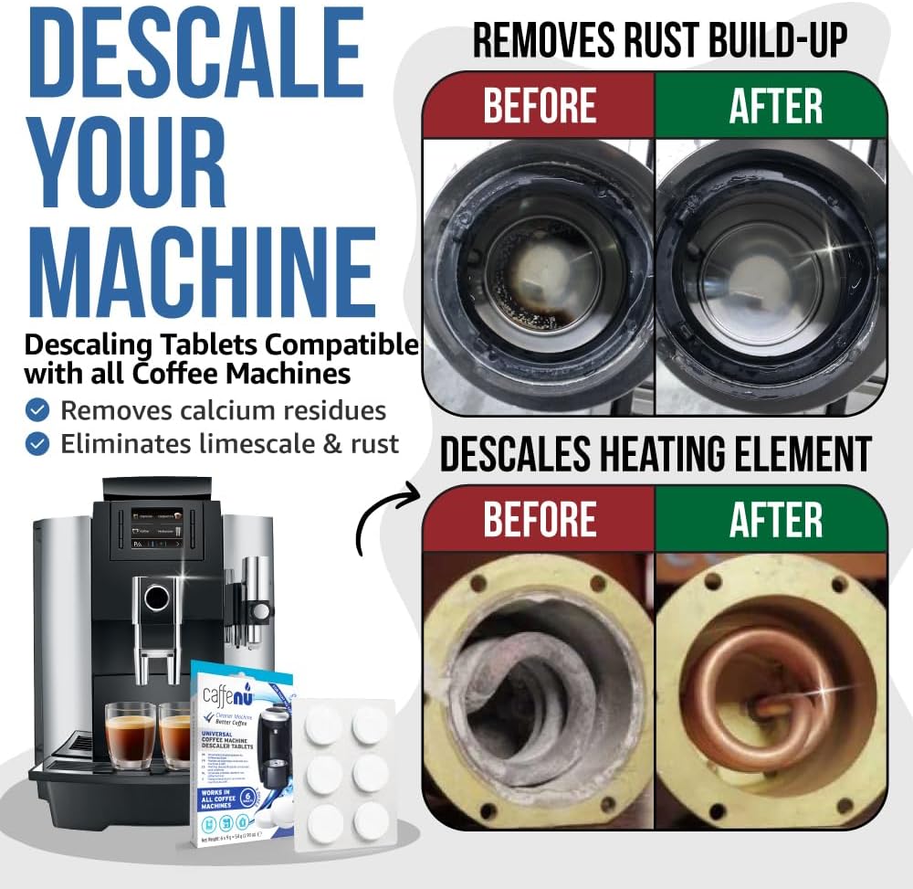 Caffenu Descaling Tablets Pack of 6 | Coffee Machine Descaler Tablets | Compatible with Nespresso, Delonghi, Lavazza, Breville, Keurig | Remove Limescale & Build-up | Complete the Barista Kit