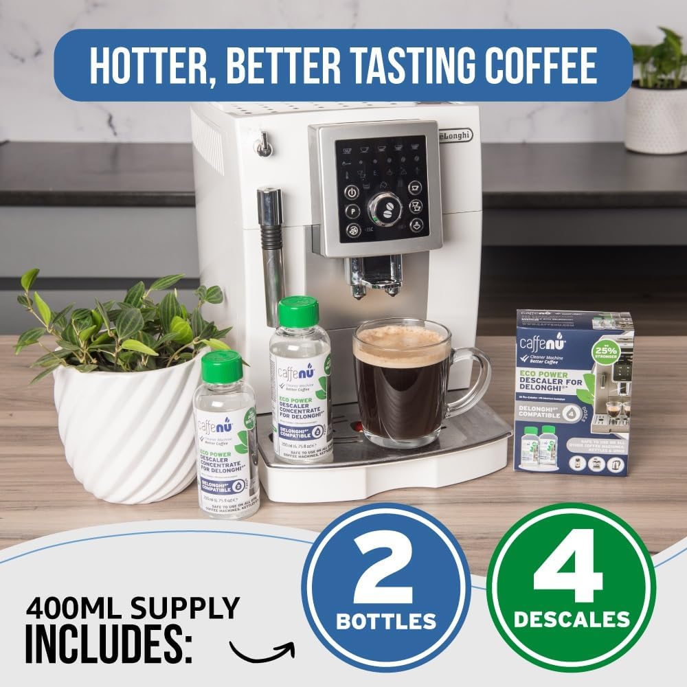 Delonghi Compatible Descaling Kit. 400ml Delonghi Descaler Solution. Removes Limescale and Provides Hotter Coffee. 2-4 Months Supply