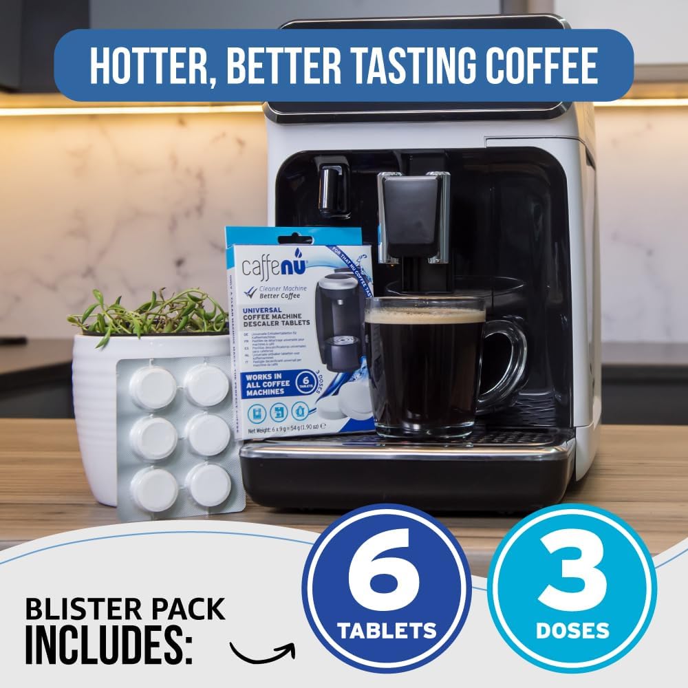 Caffenu Descaling Tablets Pack of 6 | Coffee Machine Descaler Tablets | Compatible with Nespresso, Delonghi, Lavazza, Breville, Keurig | Remove Limescale & Build-up | Complete the Barista Kit