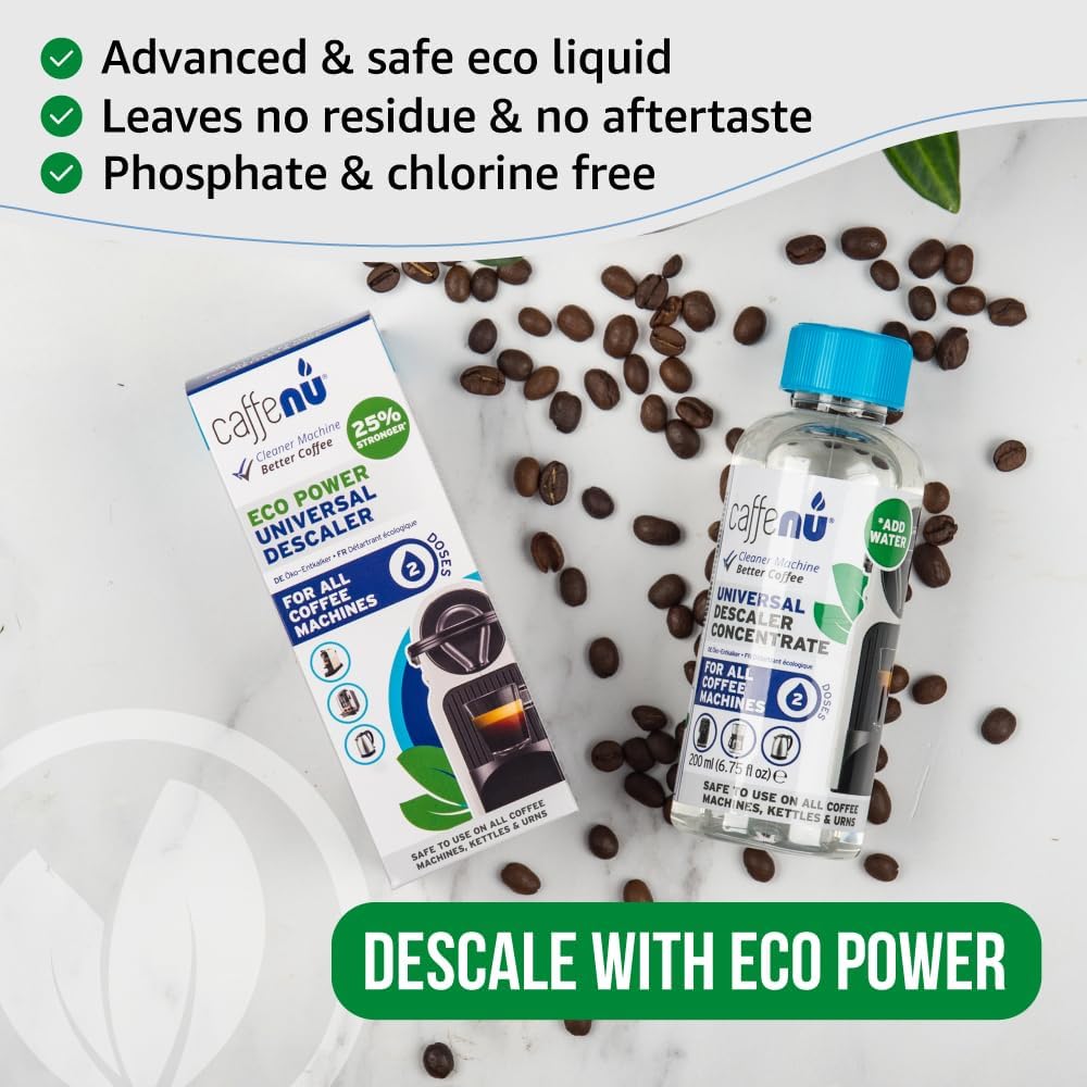 Universal Coffee Machine Descaler. 200ml Nespresso Compatible Descaler Kit. Dolce Gusto, Melitta, Gaggia Compatible. Removes Limescale and Provides Hotter Coffee. 2 Uses