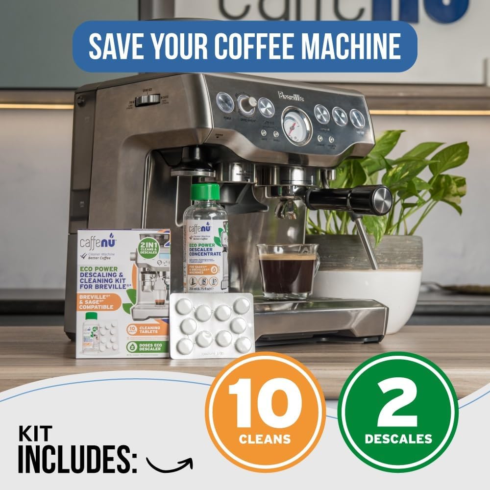 Sage Compatible Descaling Solution & 10 Sage Cleaning Tablets. 200ml Sage Descaler Compatible with All Sage and Breville Coffee Machines. Removes Limescale and Provides Hotter Coffee