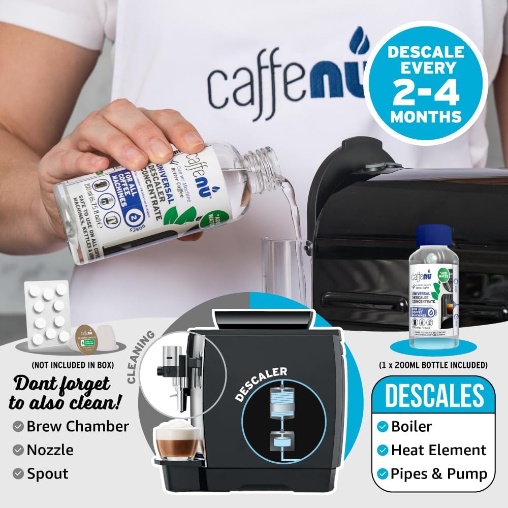 Universal Coffee Machine Descaler. 200ml Nespresso Compatible Descaler Kit. Dolce Gusto, Melitta, Gaggia Compatible. Removes Limescale and Provides Hotter Coffee. 2 Uses