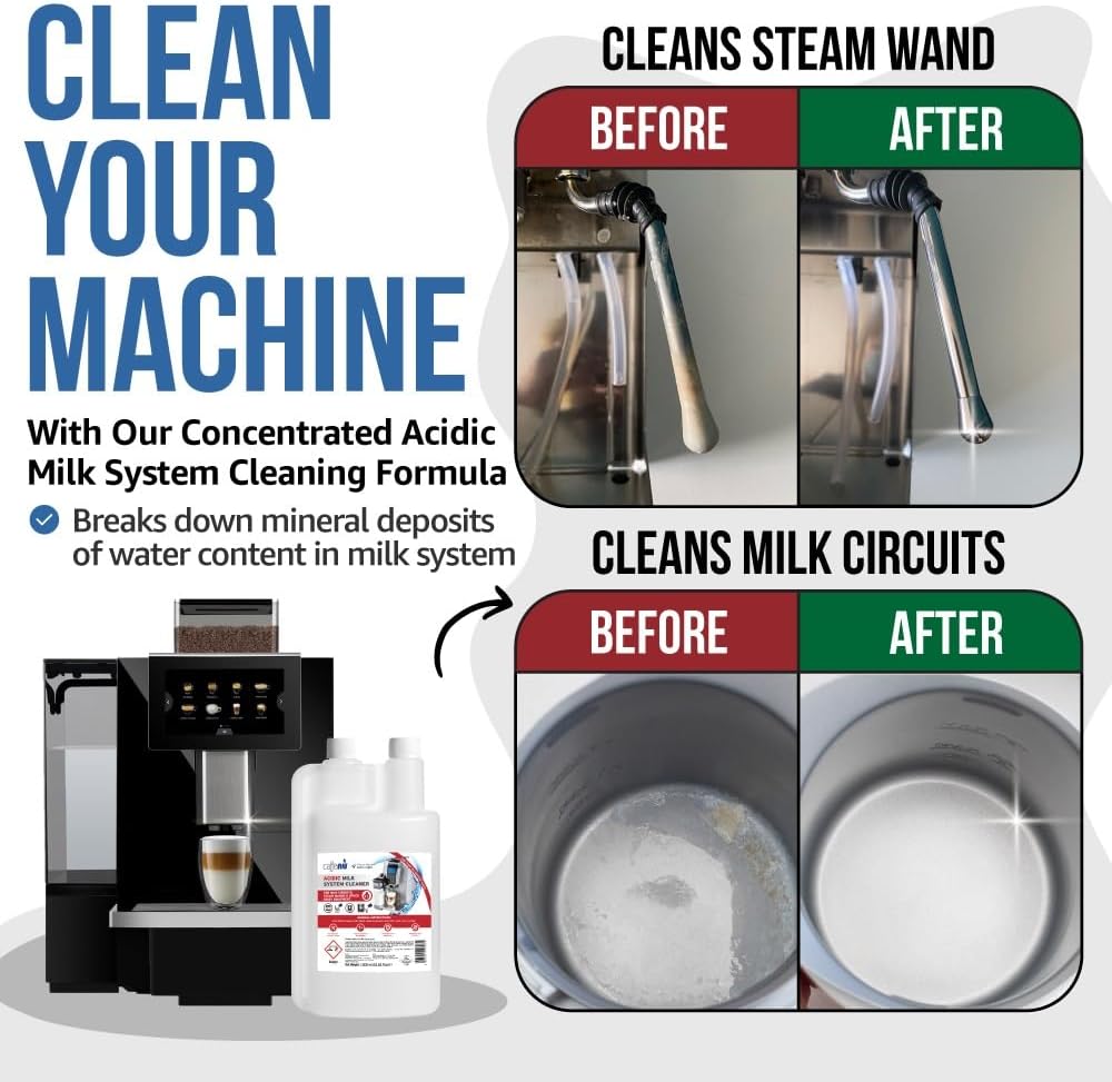 Milk Frother Cleaner. 1000ml Acidic Milk System Cleaner For Coffee Cleaning. Espresso Machine and Barista Accessories. Up to 32 Cleans.