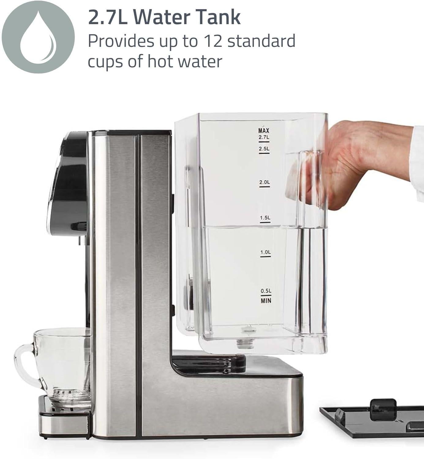 Nedis Instant Hot Water Dispenser, 2600W, 2.7L Tank with Fast Boil, Variable Dispense, Adjustable Temperature, Boil Dry & Overheat Protection with 4x Filters