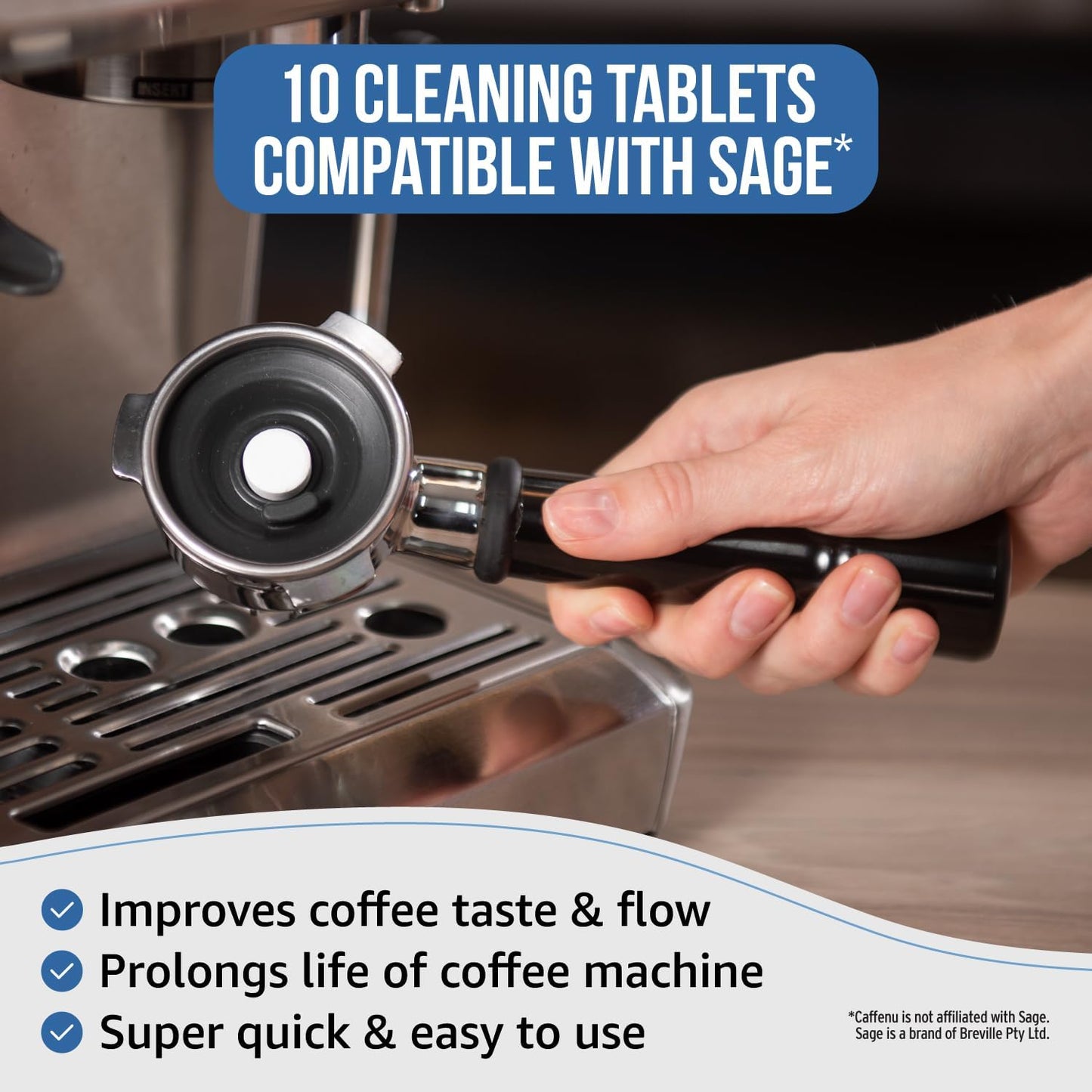 Caffenu Sage & Breville Coffee Machine Cleaning Tablets 10 Pack x 1.4g | Espresso Machine Cleaning Tablets Clean Internal Parts, Portafilter, Inaccessible Areas | Used With Descaling