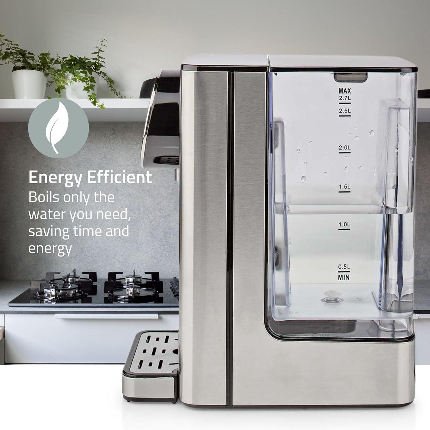 Nedis Instant Hot Water Dispenser, 2600W, 2.7L Tank with Fast Boil, Variable Dispense, Adjustable Temperature, Boil Dry & Overheat Protection with 4x Filters