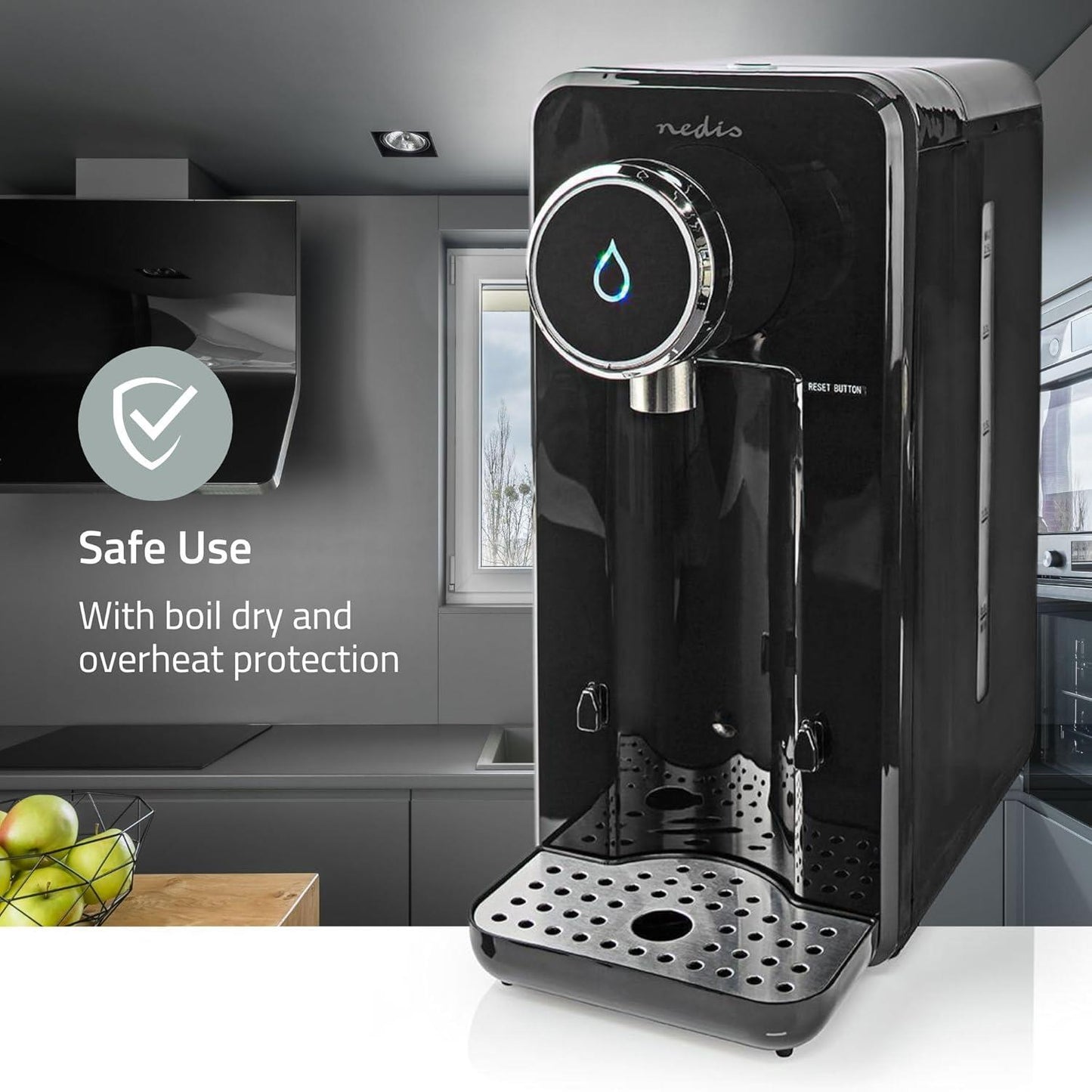 Nedis Hot Water Dispenser Machine 2.5L with One Button Operation with 4x Limescale Filters - Black