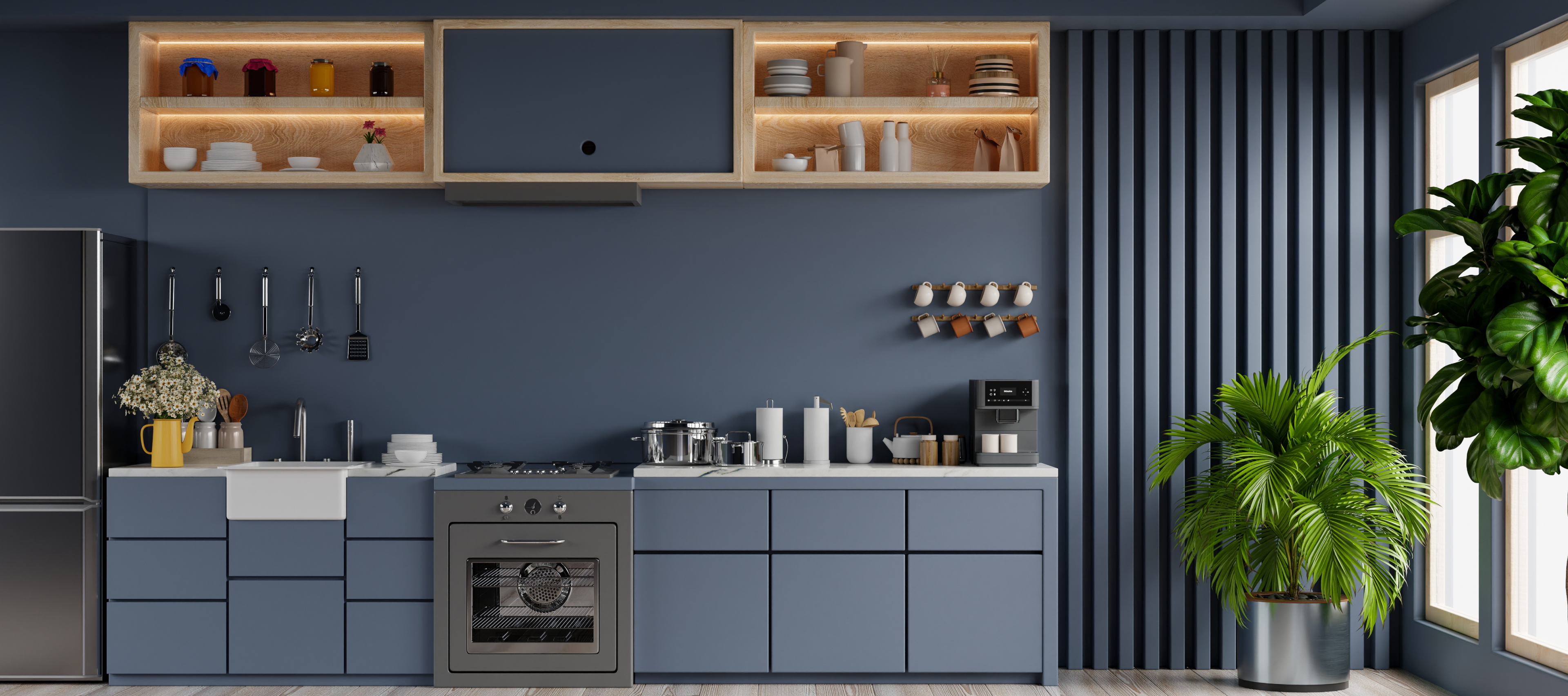 Kitchen interior with modern appliances and sleek design