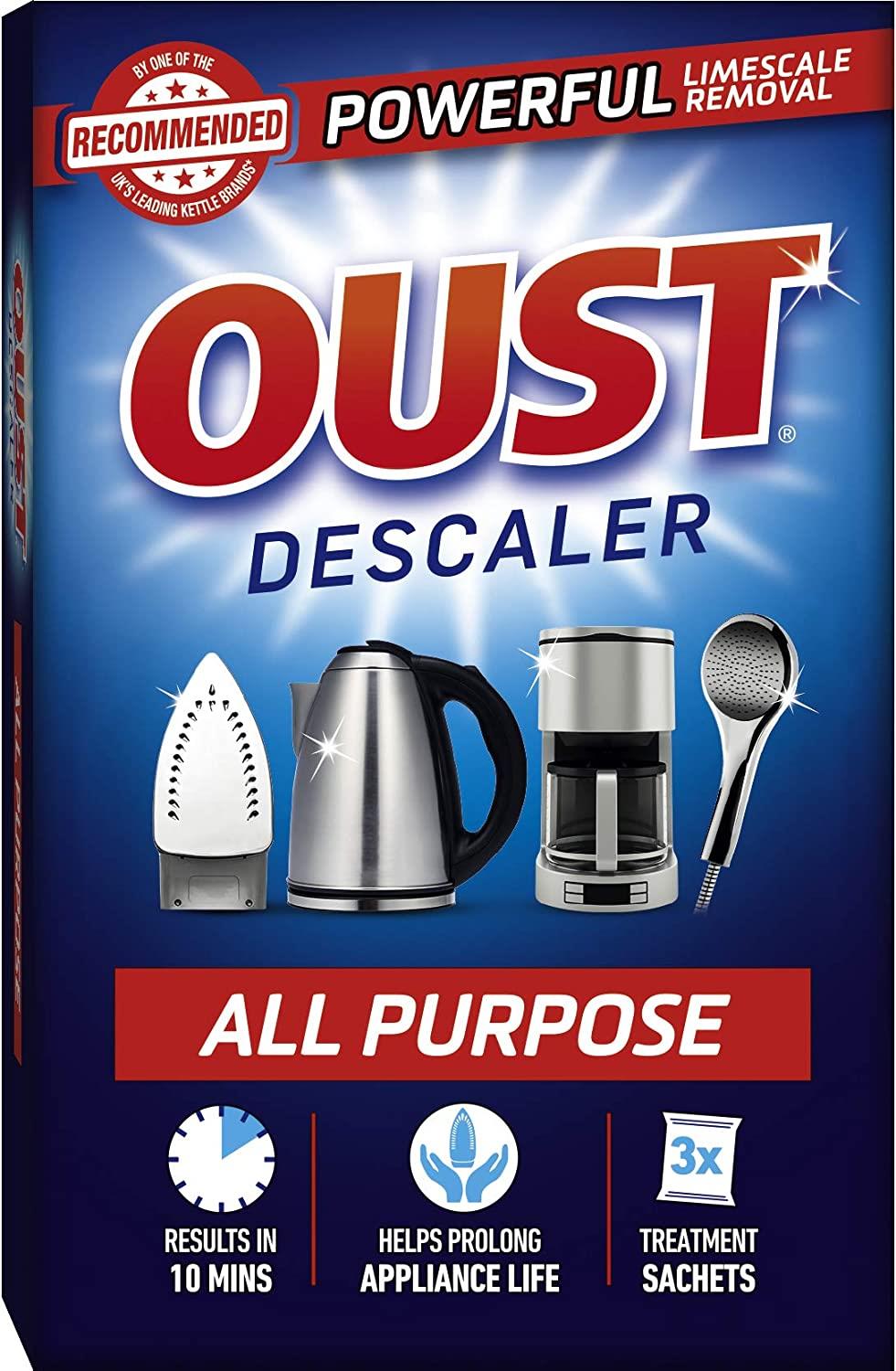 Oust Powerful All Purpose Descaler, Limescale Remover – Ideal for Kettles, Coffee Machines, Irons and Shower Heads (1 x 3 Sachets)