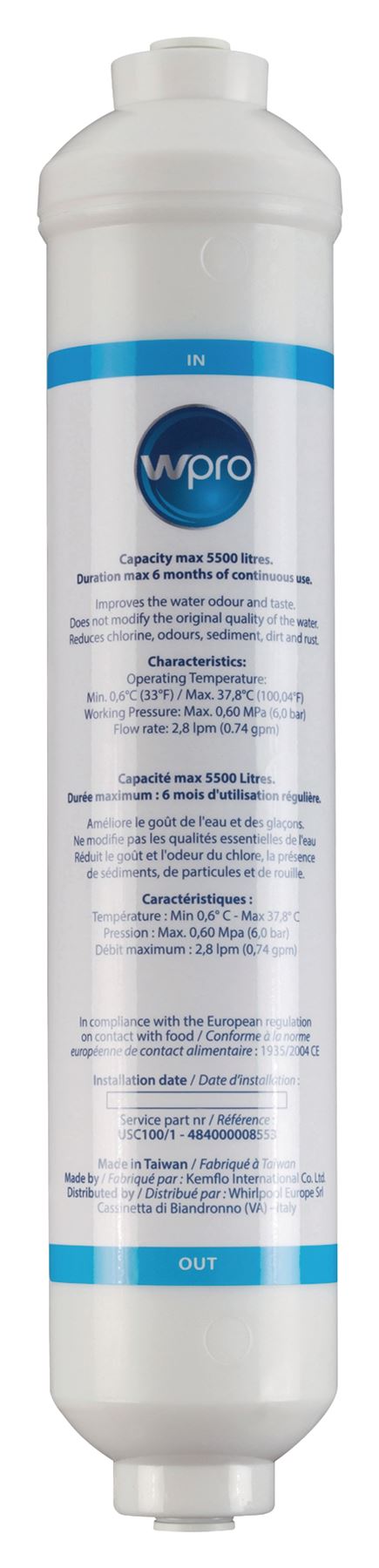 Wpro Universal Refrigerator & Freezer Water Filter USC100 USC101 for Samsung, LG, Bosch, Beko