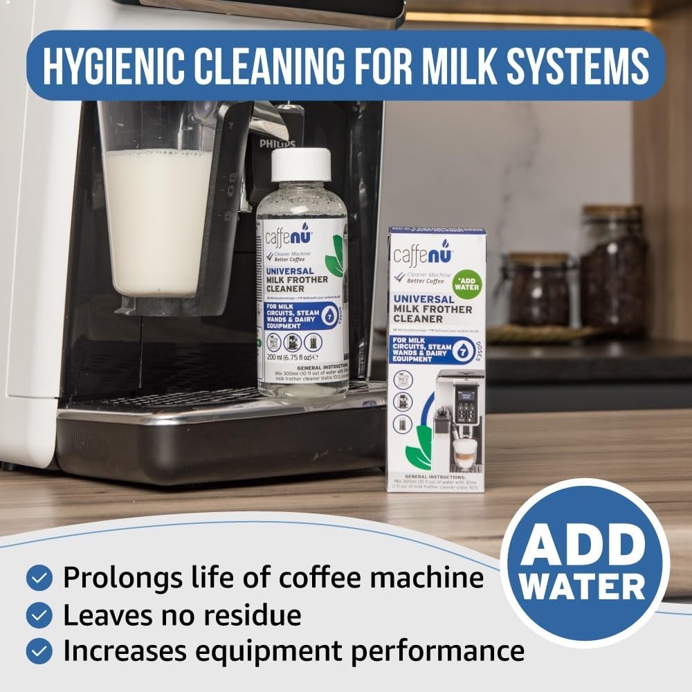 Milk Frother Cleaner. 200ml Alkaline Milk System Cleaner for Coffee Cleaning. Espresso Machine and Barista Accessories. 7 Doses.