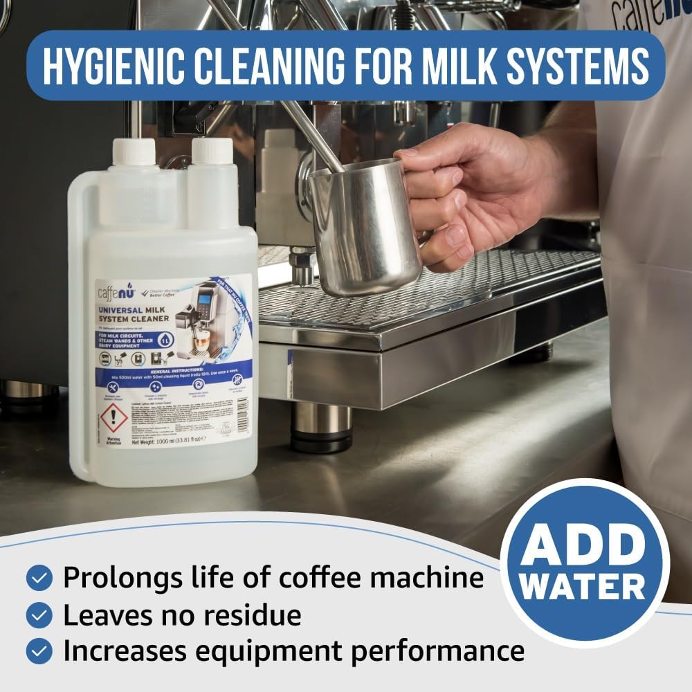 Milk Frother Cleaner. 1000ml Alkaline/Acidic Milk System Cleaner For Coffee Cleaning. Espresso Machine and Barista Accessories. Up to 32 Cleans.