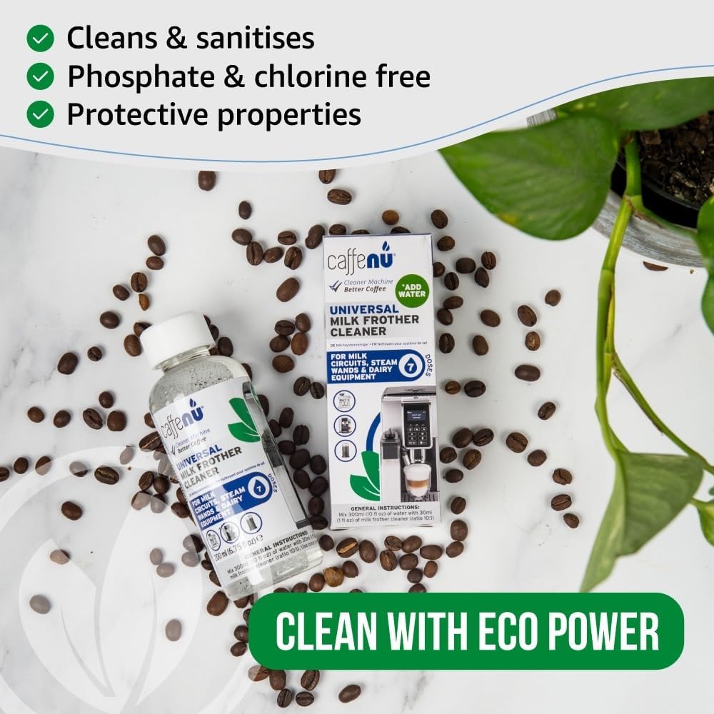 Milk Frother Cleaner. 200ml Alkaline Milk System Cleaner for Coffee Cleaning. Espresso Machine and Barista Accessories. 7 Doses.