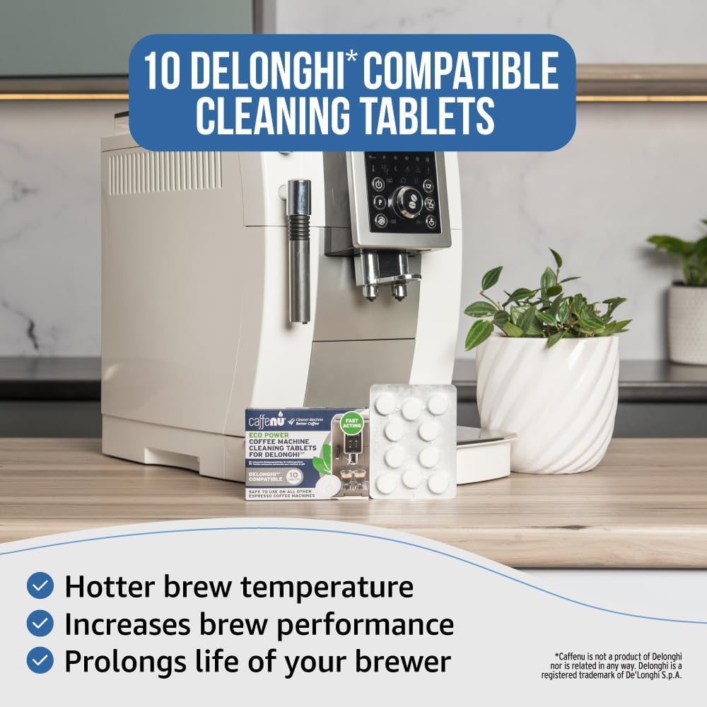Caffenu Cleaning Tablets Compatible with Delonghi Coffee Machines, 10 Count, 1.4g Each