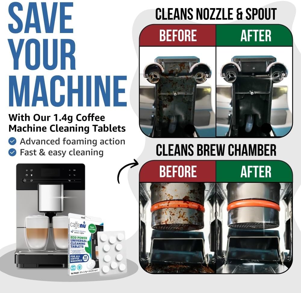 Coffee Machine Cleaner Tablets | 10 x 1.4g | Uused Every 100 Cups | Auto, Bean to Cup & One Touch Machine Cleaning Tablets | used with Descaling