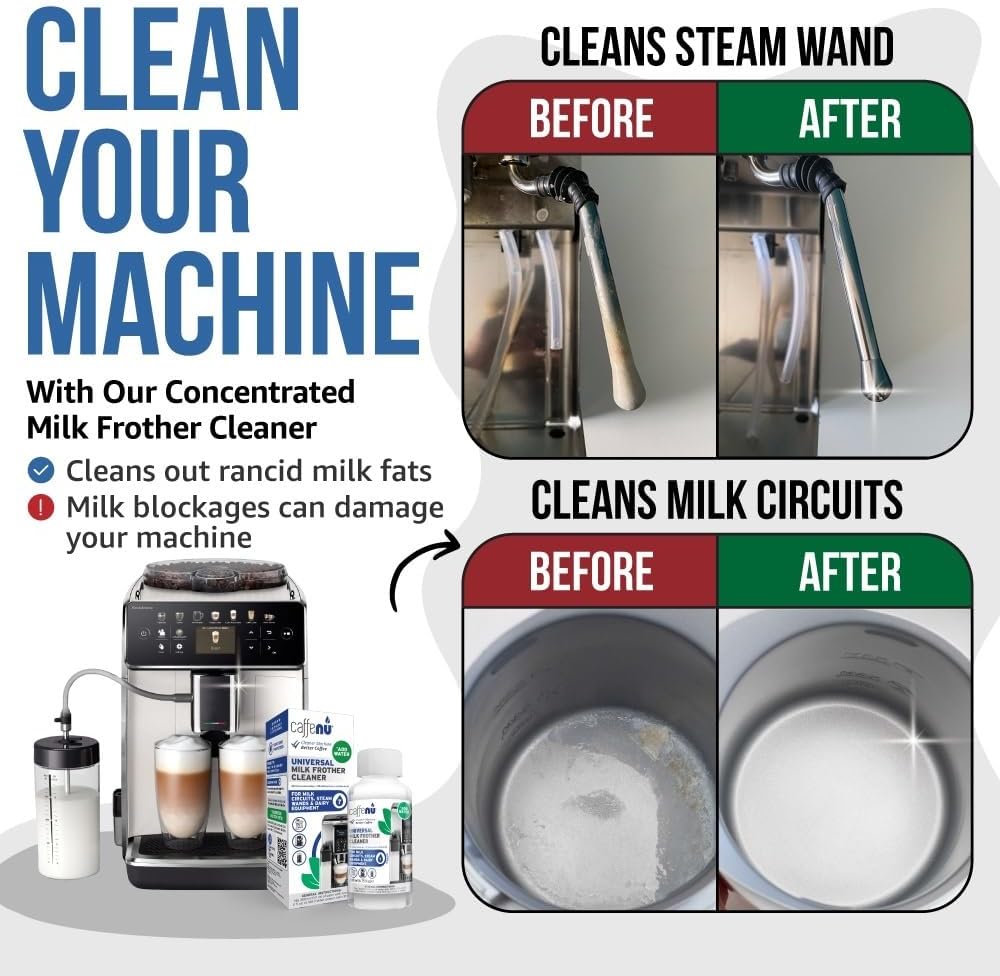 Milk Frother Cleaner. 200ml Alkaline Milk System Cleaner for Coffee Cleaning. Espresso Machine and Barista Accessories. 7 Doses.