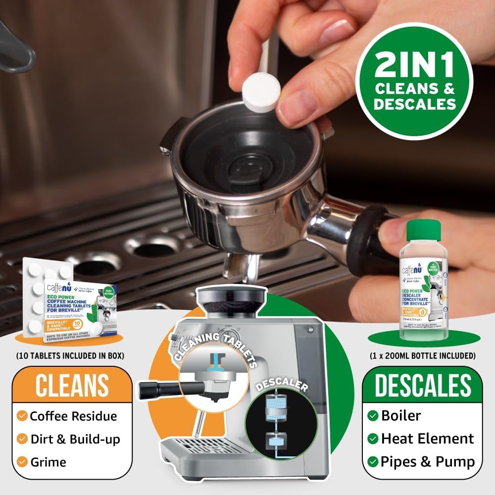 Sage Compatible Descaling Solution & 10 Sage Cleaning Tablets. 200ml Sage Descaler Compatible with All Sage and Breville Coffee Machines. Removes Limescale and Provides Hotter Coffee