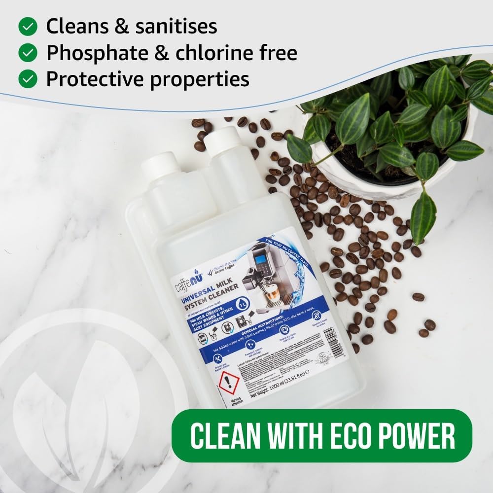 Milk Frother Cleaner. 1000ml Alkaline/Acidic Milk System Cleaner For Coffee Cleaning. Espresso Machine and Barista Accessories. Up to 32 Cleans.