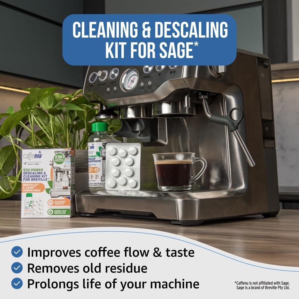 Sage Compatible Descaling Solution & 10 Sage Cleaning Tablets. 200ml Sage Descaler Compatible with All Sage and Breville Coffee Machines. Removes Limescale and Provides Hotter Coffee
