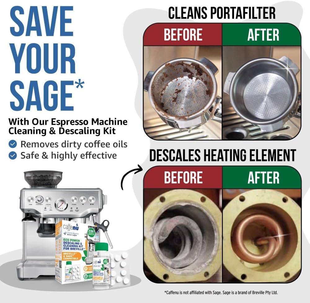 Sage Compatible Descaling Solution & 10 Sage Cleaning Tablets. 200ml Sage Descaler Compatible with All Sage and Breville Coffee Machines. Removes Limescale and Provides Hotter Coffee