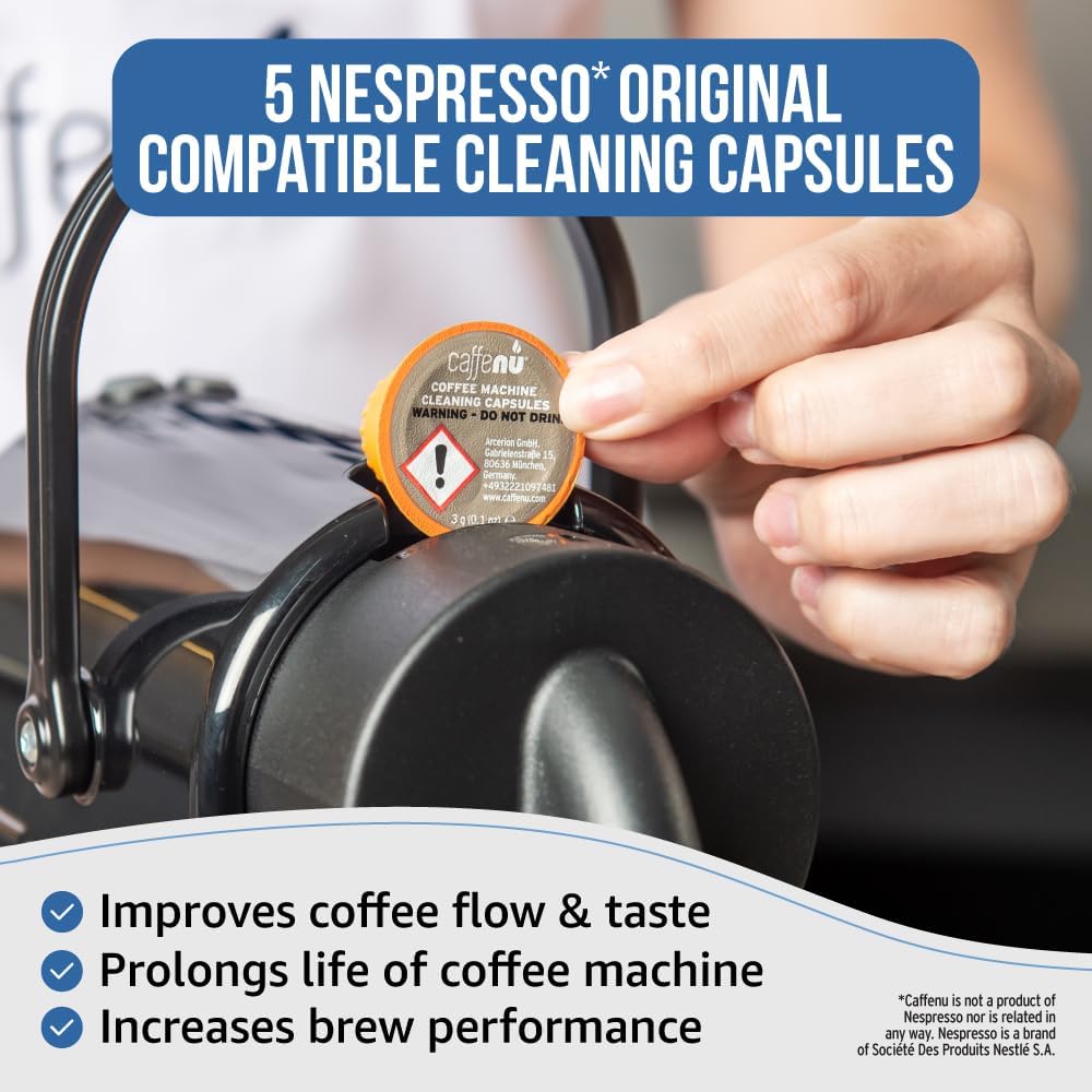 Nespresso Compatible Cleaning Capsules. 5 Originaline Cleaning Pods. Coffee Machine Cleaner For Crisp Coffee. Combines with Nespresso Descaler Kit.