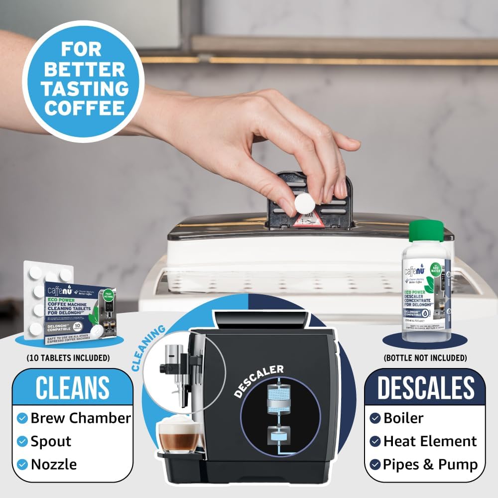 Caffenu Cleaning Tablets Compatible with Delonghi Coffee Machines, 10 Count, 1.4g Each
