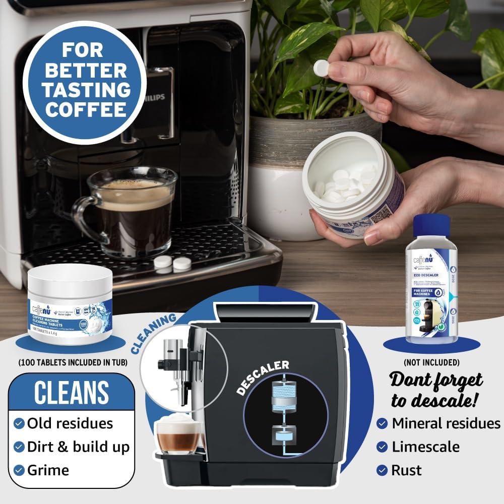 Espresso Cleaning Tablets. 100 x 1.4g. Used Every 100 Cups. Automatic, Superautomatic & Bean to Cup Machine Cleaning Tablets. Use with Descaling