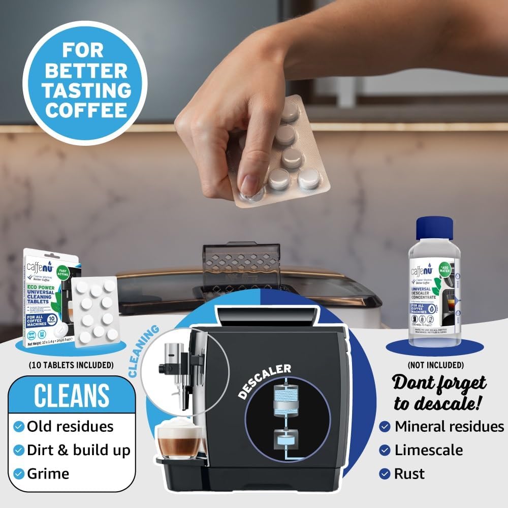 Coffee Machine Cleaner Tablets | 10 x 1.4g | Uused Every 100 Cups | Auto, Bean to Cup & One Touch Machine Cleaning Tablets | used with Descaling