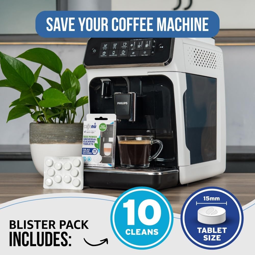 Coffee Machine Cleaner Tablets | 10 x 1.4g | Uused Every 100 Cups | Auto, Bean to Cup & One Touch Machine Cleaning Tablets | used with Descaling