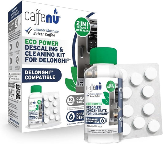 Delonghi Compatible Descaling Solution & 10 Cleaning Tablets. 200ml Descaler. Removes Limescale and Provides Hotter Coffee