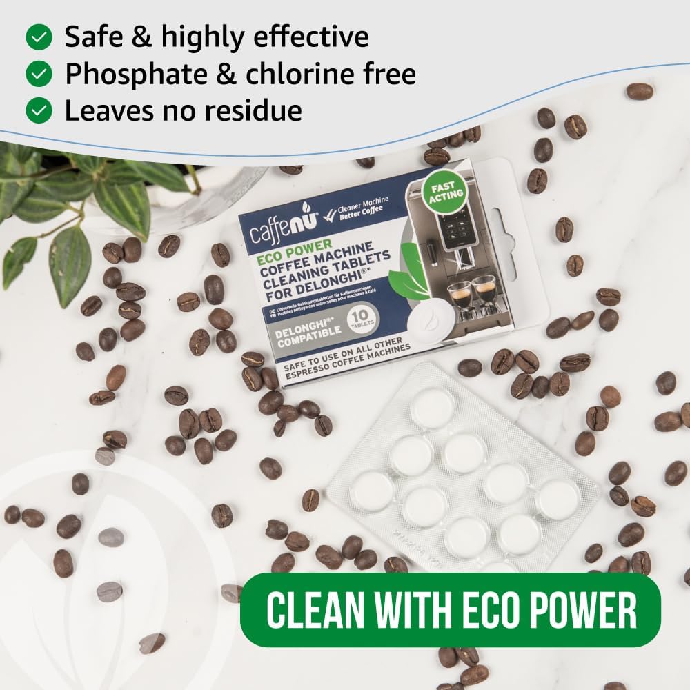 Caffenu Cleaning Tablets Compatible with Delonghi Coffee Machines, 10 Count, 1.4g Each