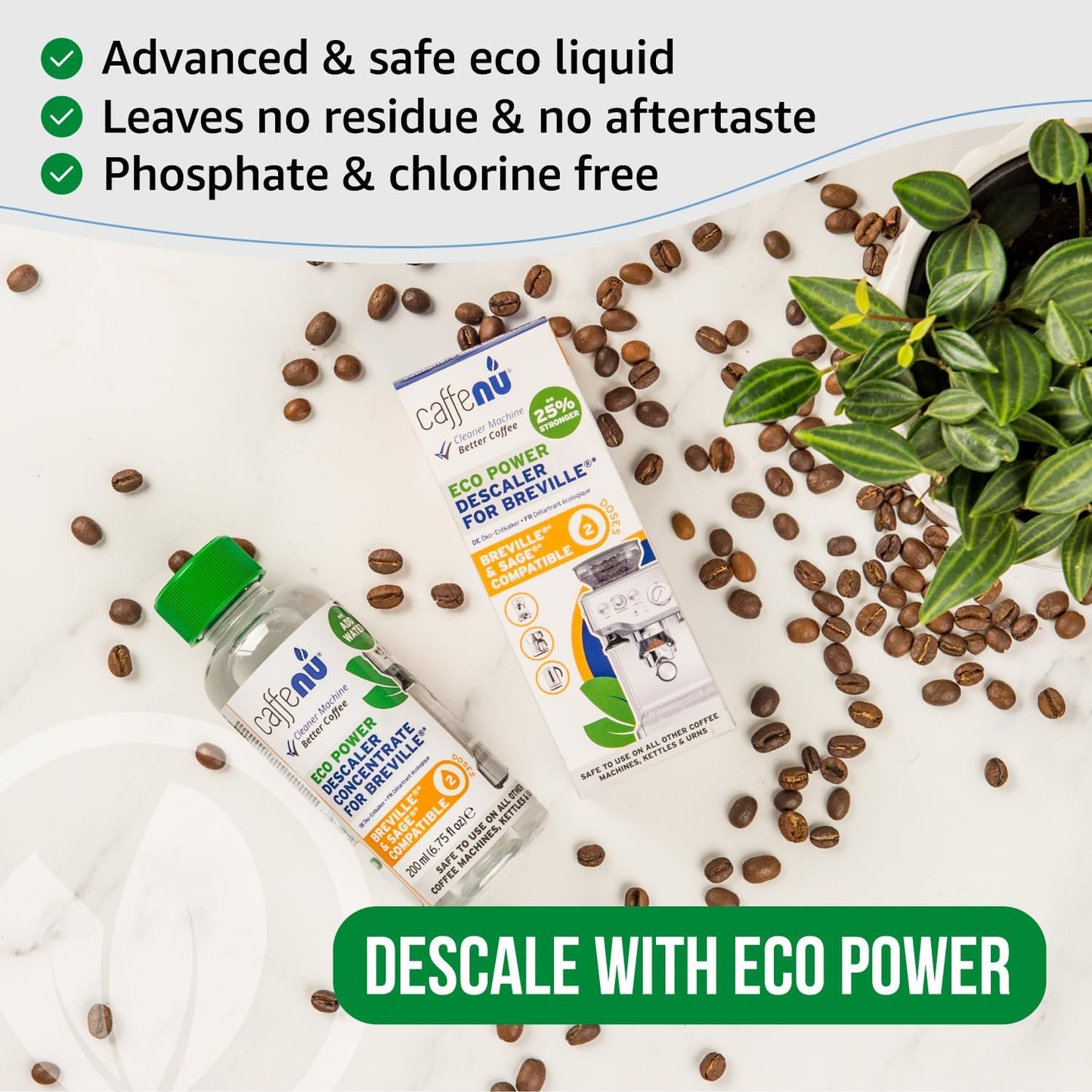 Sage Compatible Descaling Solution. 200ml Descaler Compatible with All Sage and Breville Coffee Machines. Removes Limescale and Provides Hotter Coffee. 2 Uses.