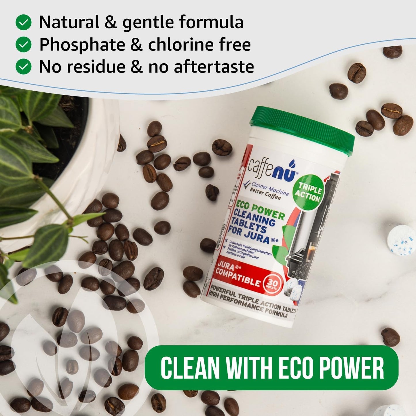 Jura Compatible Cleaning Tablets. 30 Coffee Machine Cleaner Tablets. Cleans Internal Parts, Portafilter, Inaccessible Areas.