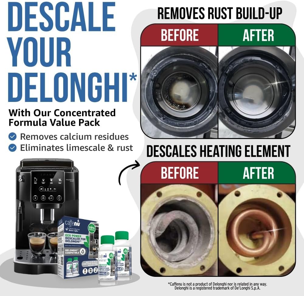 Delonghi Compatible Descaling Kit. 400ml Delonghi Descaler Solution. Removes Limescale and Provides Hotter Coffee. 2-4 Months Supply