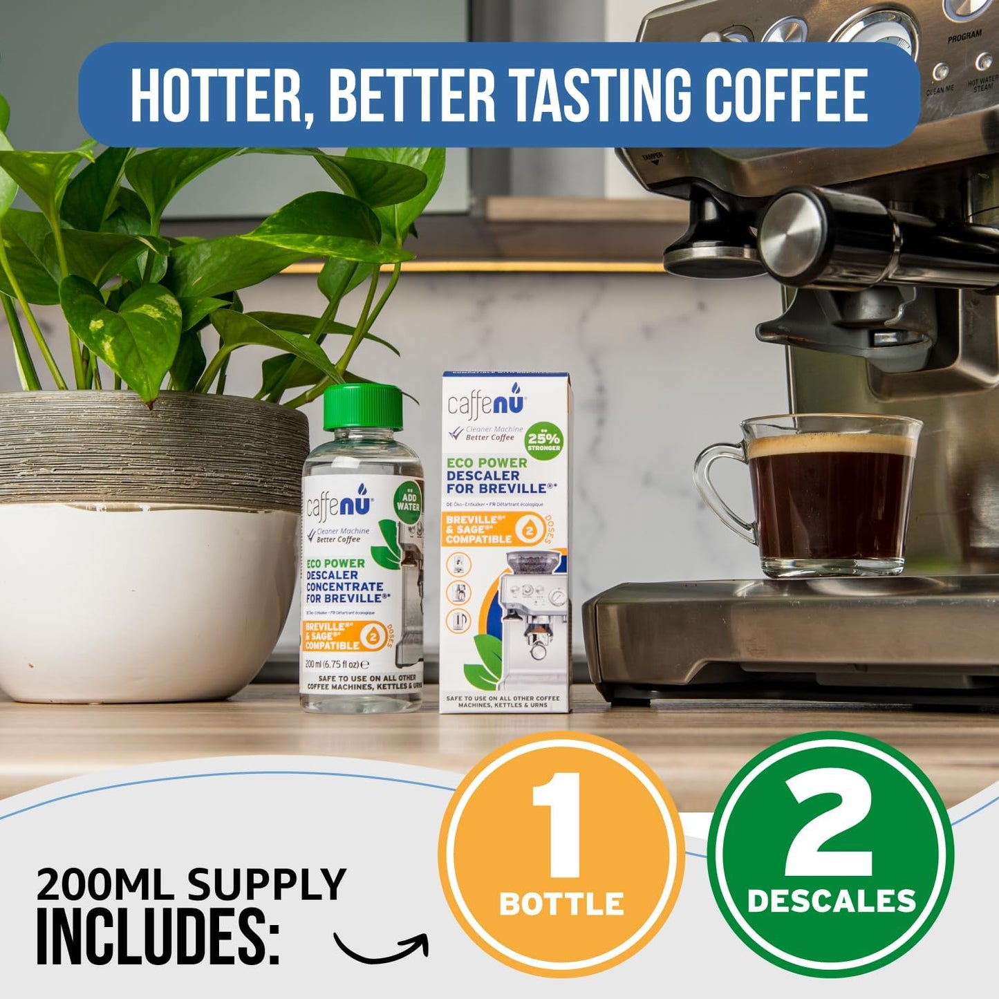 Sage Compatible Descaling Solution. 200ml Descaler Compatible with All Sage and Breville Coffee Machines. Removes Limescale and Provides Hotter Coffee. 2 Uses.