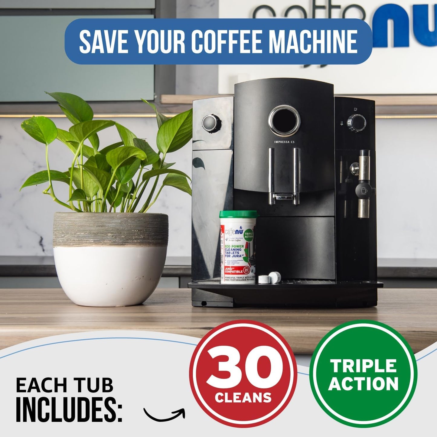 Jura Compatible Cleaning Tablets. 30 Coffee Machine Cleaner Tablets. Cleans Internal Parts, Portafilter, Inaccessible Areas.