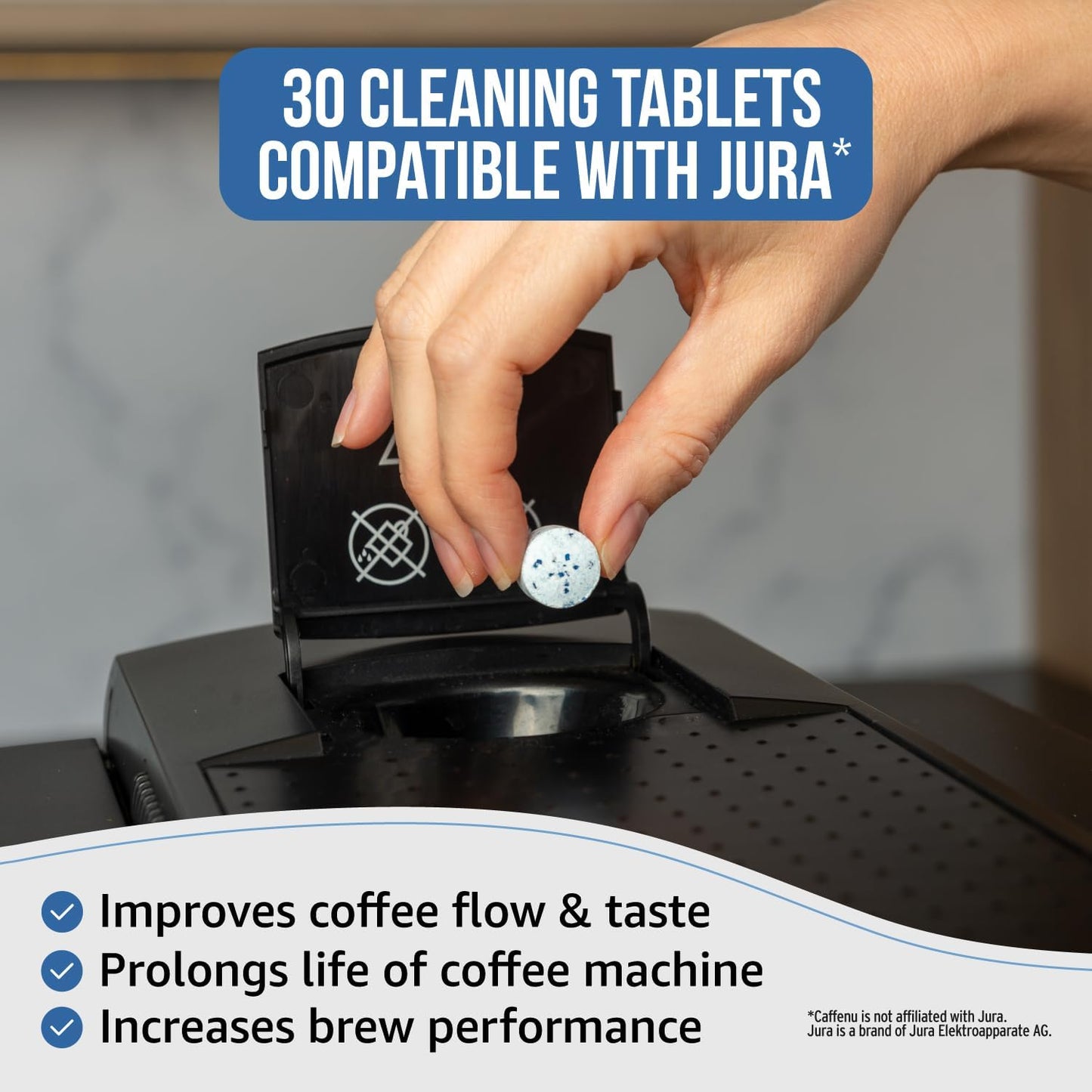Jura Compatible Cleaning Tablets. 30 Coffee Machine Cleaner Tablets. Cleans Internal Parts, Portafilter, Inaccessible Areas.