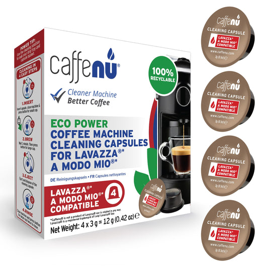 Caffenu Cleaning Capsules Compatible with Lavazza a Modo Mio 4 Compatible Lavazza Cleaning Pods. Coffee Machine Cleaner For Crisp Coffee. Cleans inaccessible areas such as nozzle and spout.
