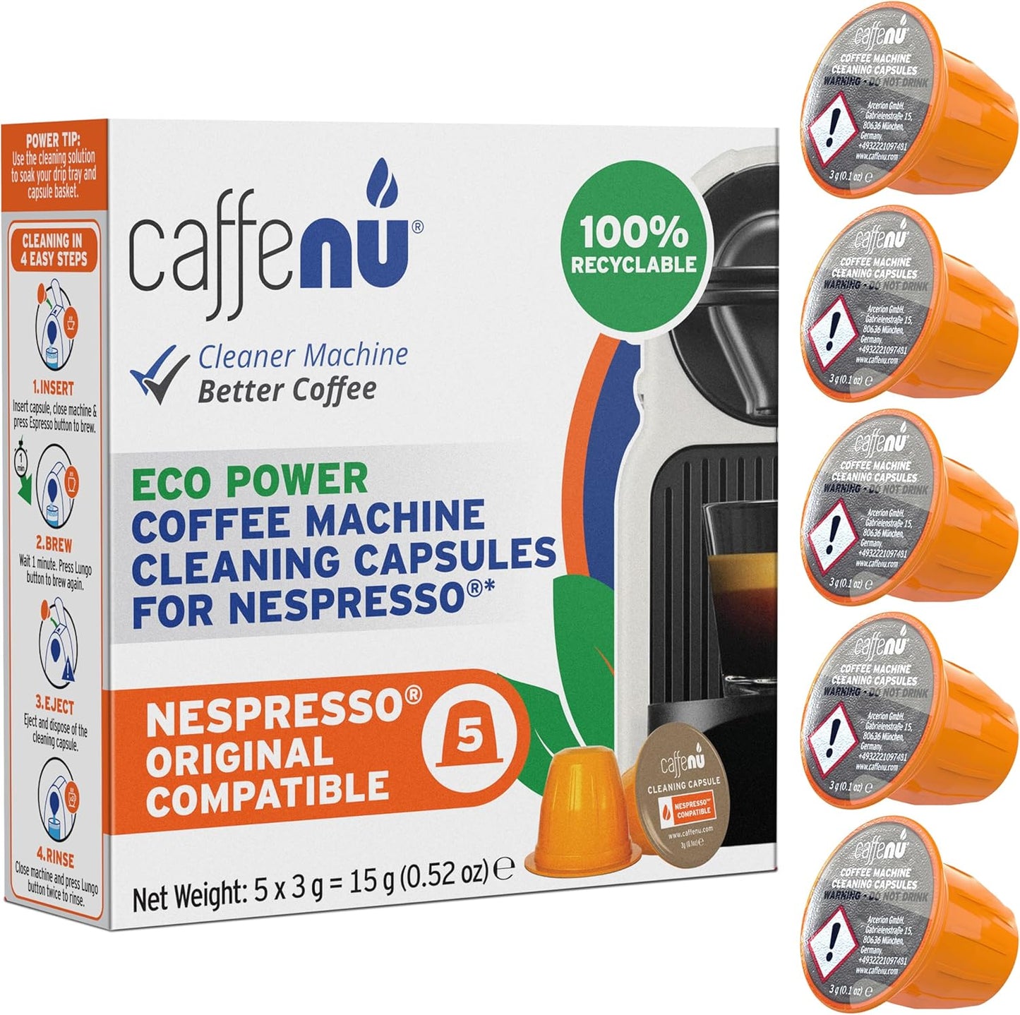 Nespresso Compatible Cleaning Capsules. 5 Originaline Cleaning Pods. Coffee Machine Cleaner For Crisp Coffee. Combines with Nespresso Descaler Kit.
