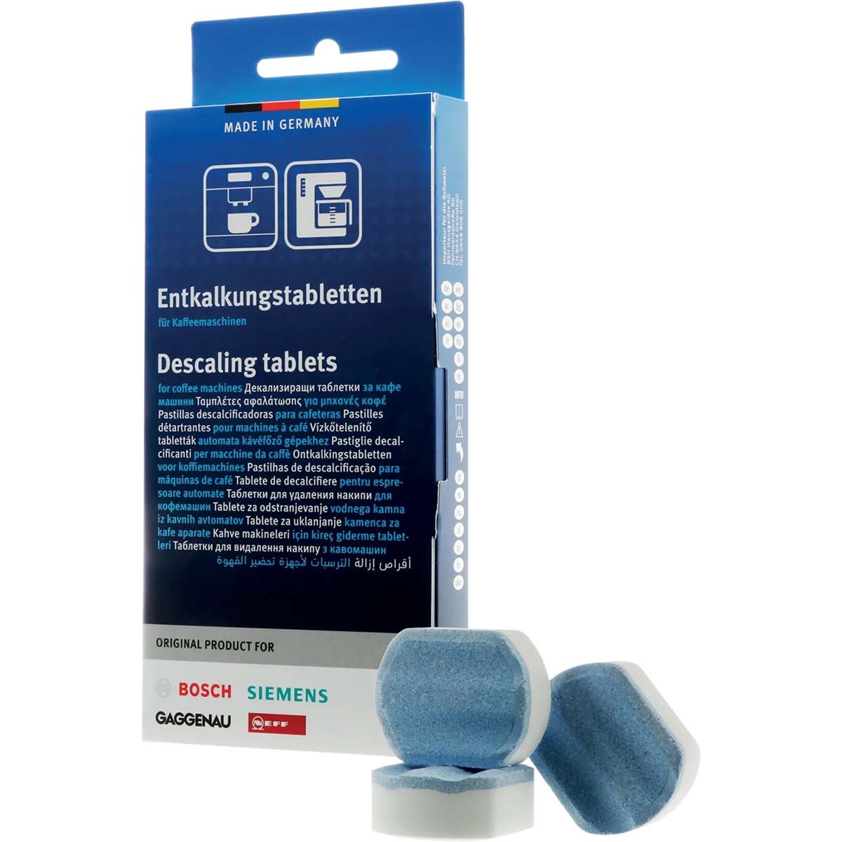 Bosch Descaling Tablets, Removes Limescale and Protects Against Corrosion, Original Accessories, Suitable for All Fully Automated Coffee Machines, Built-in Machines, White, (Pack of 3)