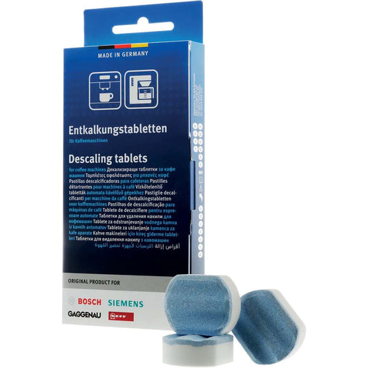 Bosch Descaling Tablets, Removes Limescale and Protects Against Corrosion, Original Accessories, Suitable for All Fully Automated Coffee Machines, Built-in Machines, White, (Pack of 3)