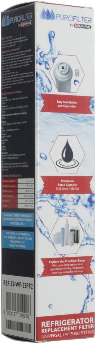 Universal WF22 Fridge Water Filter, Compatible with Samsung, Whirlpool, AEG and More
