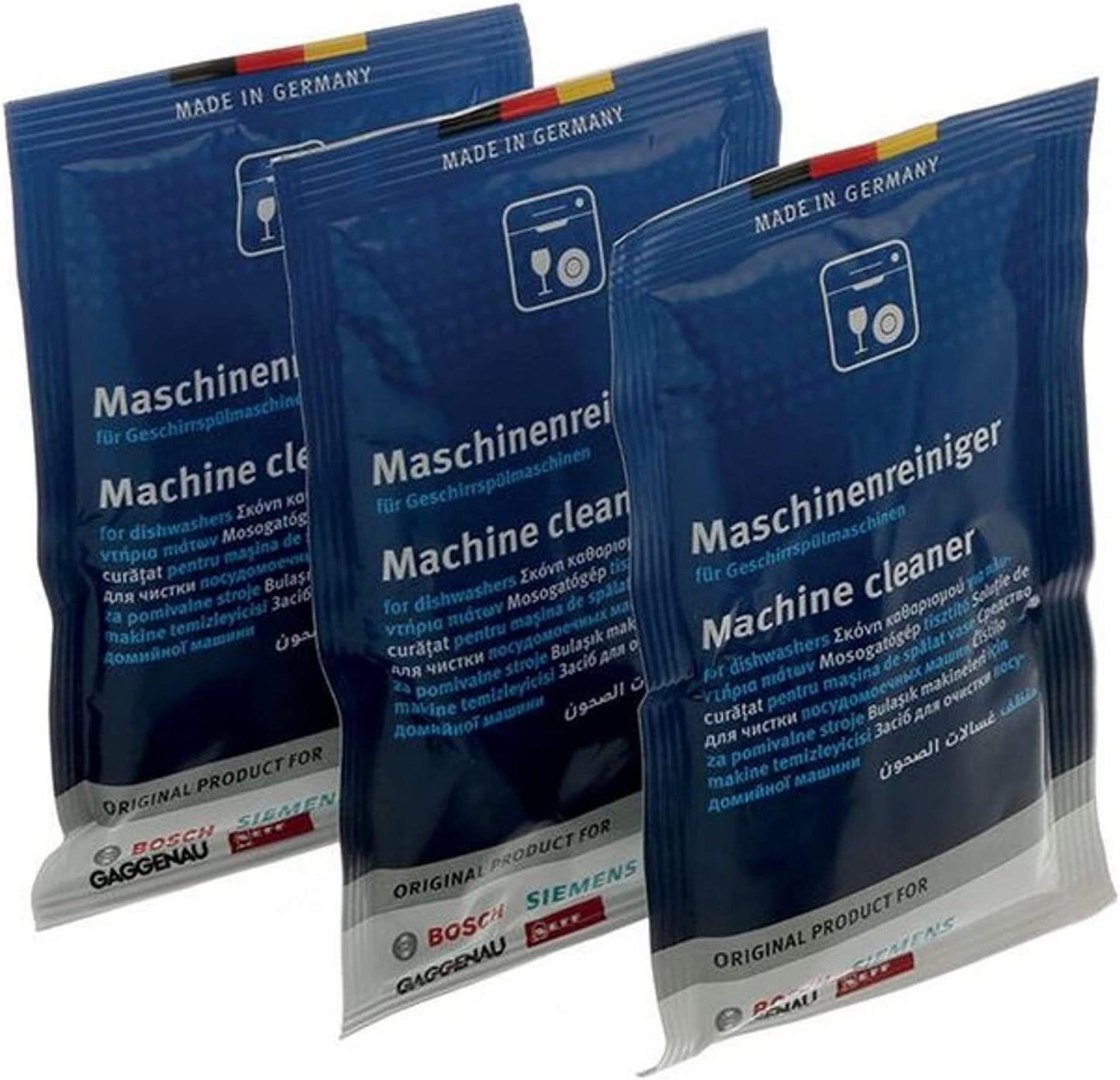 Bosch 00312193 Dishwasher Cleaner (3 Sachets) Removes Grease, Starch and Protein Residues