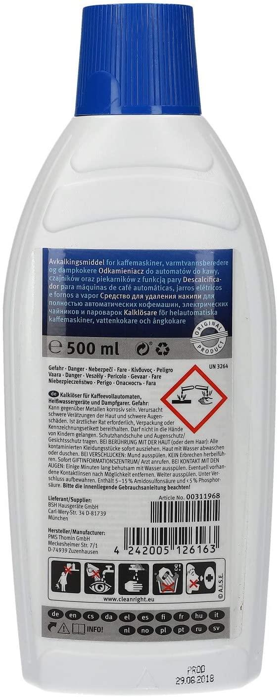 Bosch 311968 311680 Descaler Liquid for Coffee Machine Kettle Steam Oven 500ml